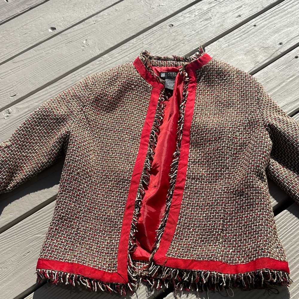Carole Little Red and Brown Tweed Blazer
